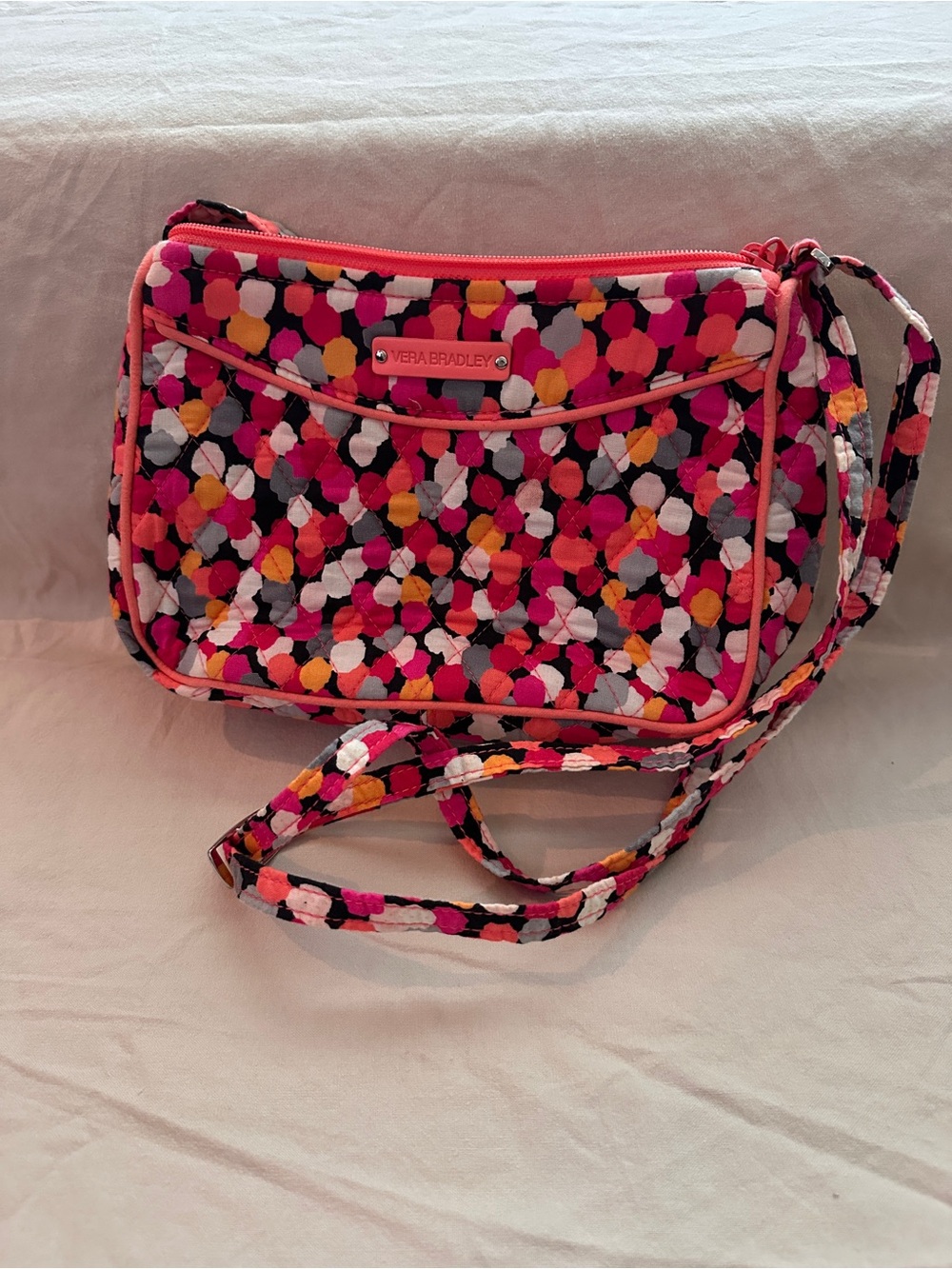 Vera Bradley Quilted Multi-Dot Crossbody in Pink, Orange, White & Black